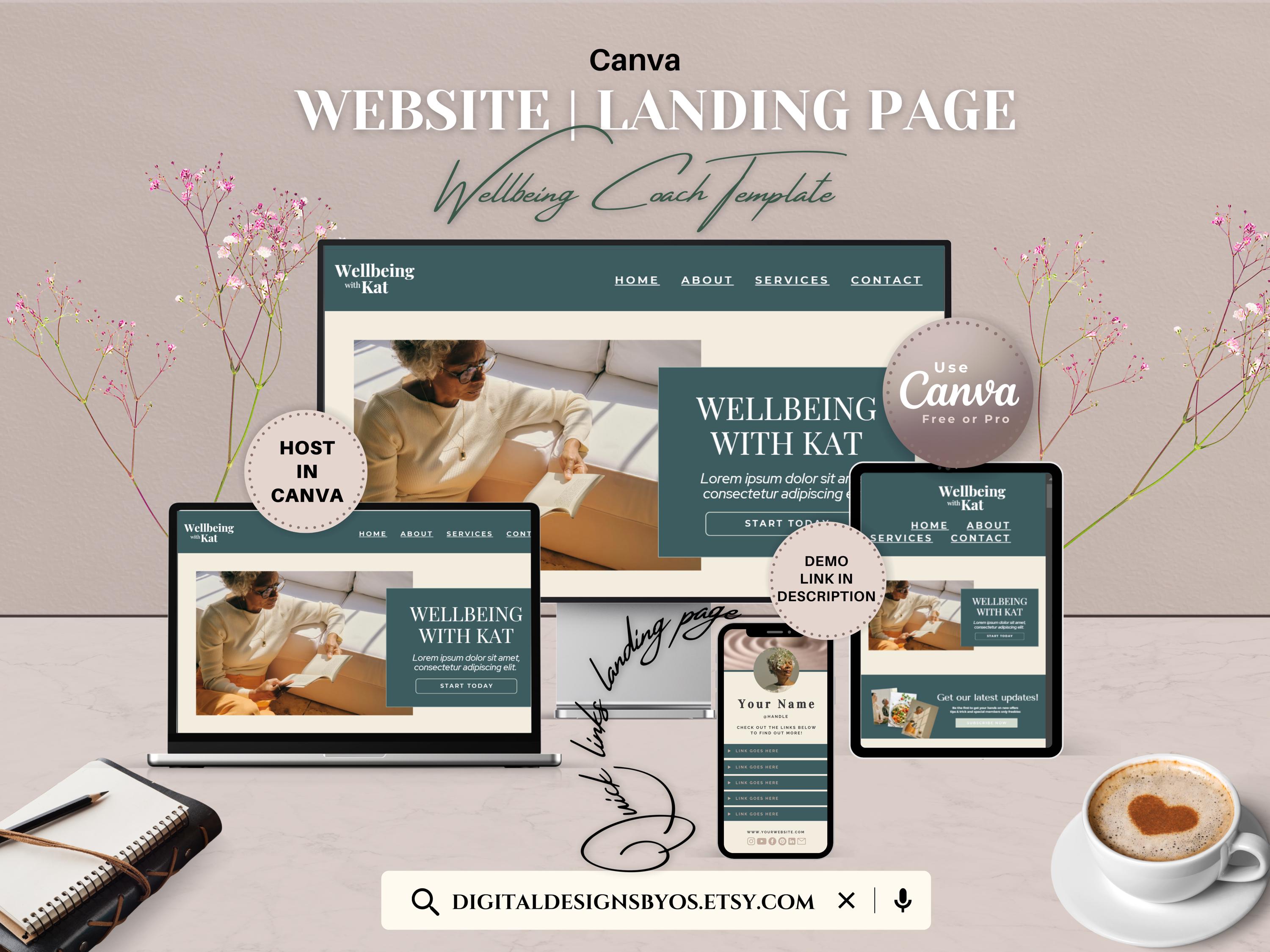 Wellbeing Coach Website Template | Canva Landing Page for Wellness ...