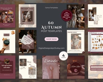60 Autumn Instagram Canva Templates | Cozy Fall Social Media Posts for Content Creators