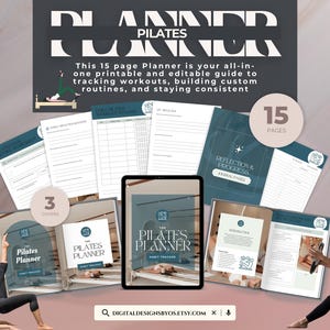 Pilates Planner Canva Template | Workout Tracker, Habit Tracker, Pilates Class Planner, Pilates Instructor Editable and Printable Planner