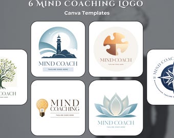 6 Mind Coaching Logo Templates | Editable Canva Wellness & Mindset Coach Branding Kit |