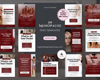 Menopause Instagram Canva Templates | 50 Social Media Posts for Women’s Wellness & Health Coaches