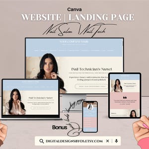 Nail Salon Canva Website Template | Editable Landing Page Design for Nail Techs & Beauty Professionals | Instant Download