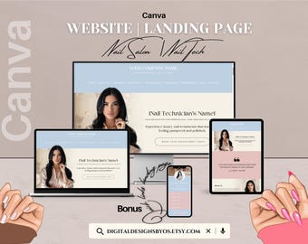 Nail Salon Canva Website Template | Editable Landing Page Design for Nail Techs & Beauty Professionals | Instant Download