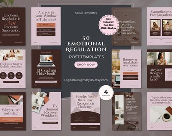 Emotional Regulation Instagram Canva Templates | 39  Social Media Posts for Therapists & Wellness Coaches