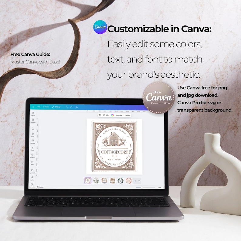 6 Cottagecore Logo Templates | Editable Canva Logo Set for Handmade