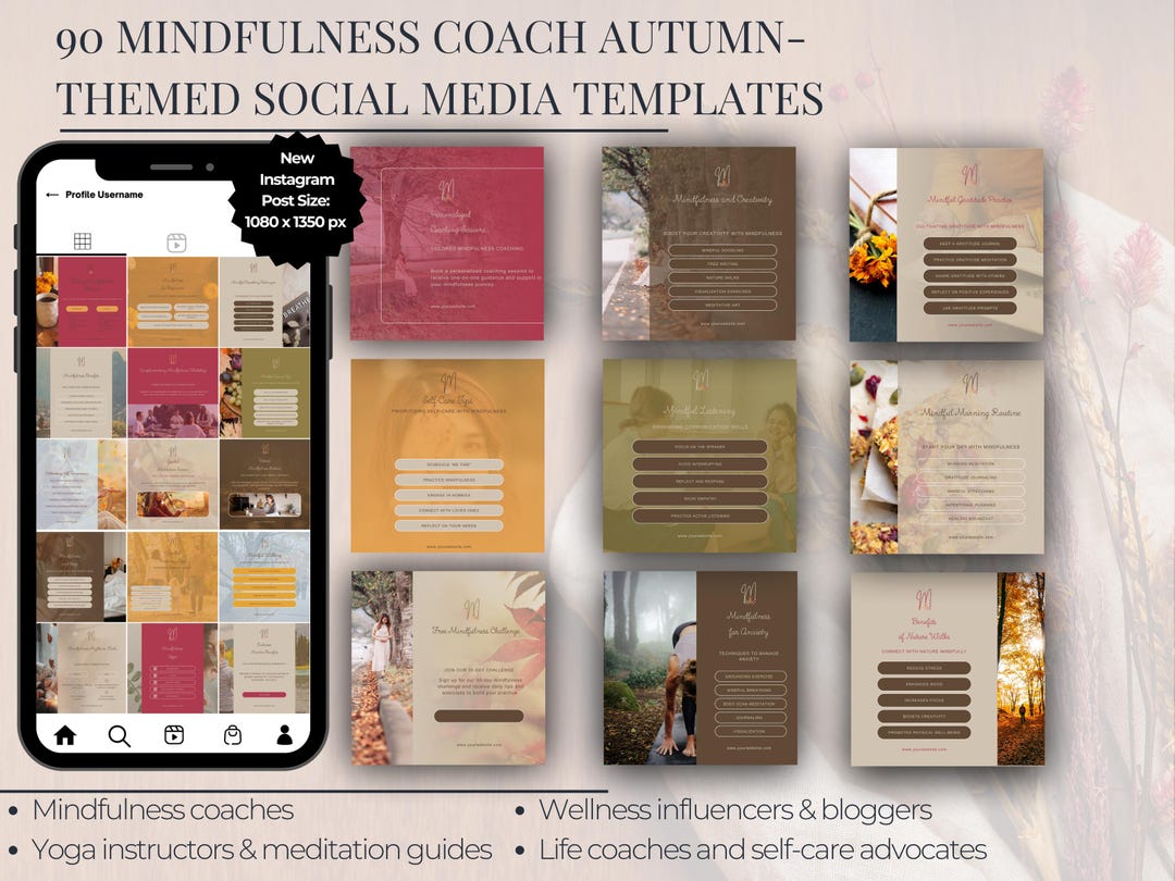 90 Mindfulness Coach Social Media Canva Templates | Autumn Kit With ...