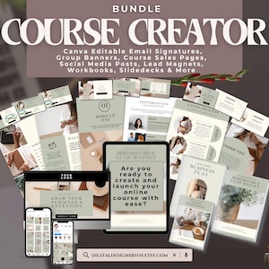 Komplettes Kursersteller-Bundle | Canva Bearbeitbare E-Mail und Banner, Kursverkaufsseite, Social Media-Beiträge, Bleimagneten, Arbeitsmappen und mehr