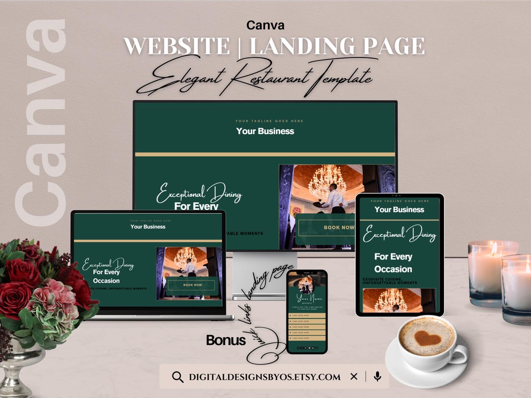 Elegant Restaurant Canva Website Template | Customizable Landing Page ...