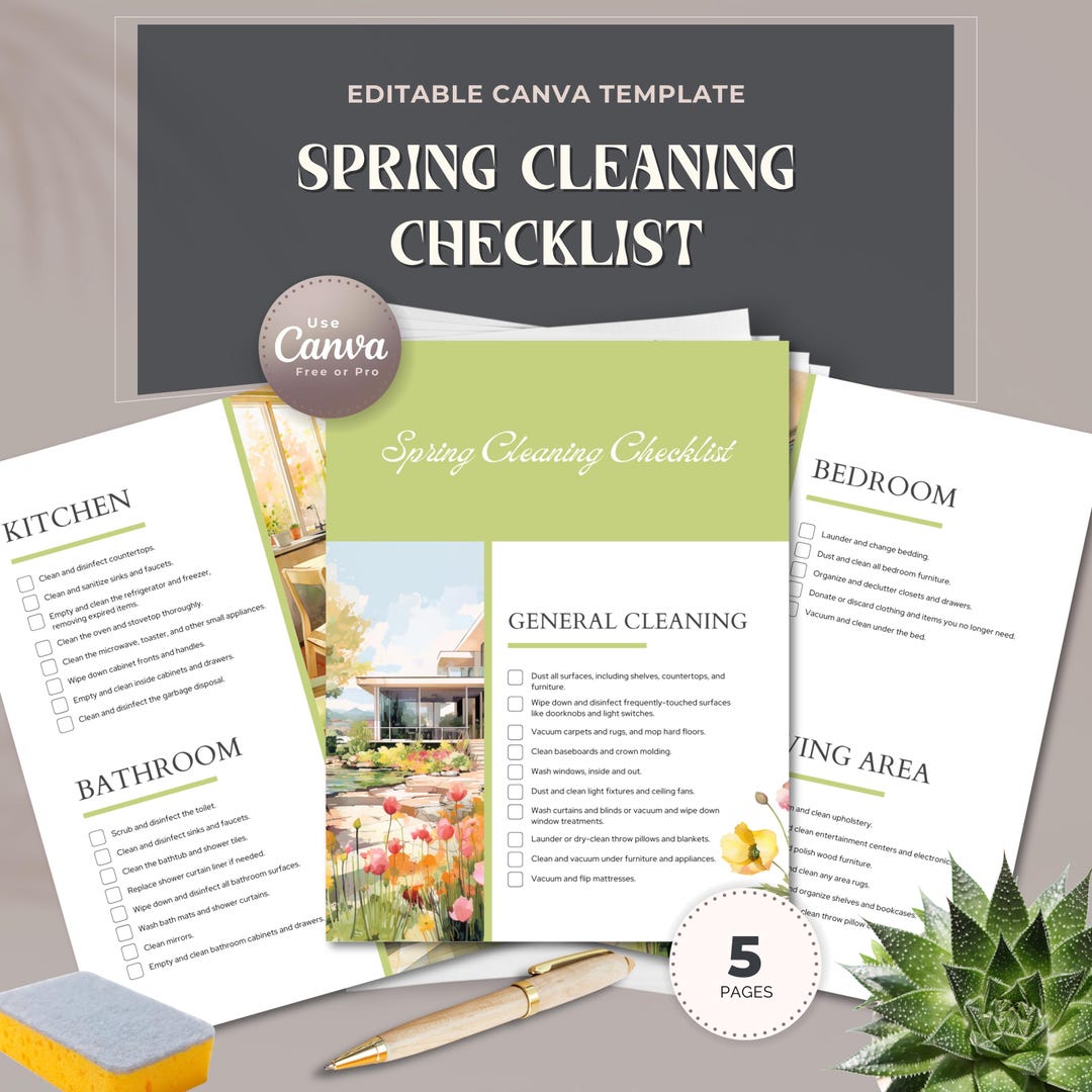 Spring Cleaning Checklist Editable Canva Template | Home Deep Cleaning ...