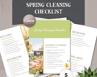 Frühjahrsputz Checkliste Bearbeitbare Canva Vorlage | Home Tiefenreinigung Planer | Anleitung zur Reinigung von Raum zu Raum