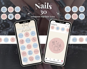 30 Nail Business Instagram Highlight Icons | Editable Canva Templates for Nail Techs & Salons | Nail Artist Social Media Marketing