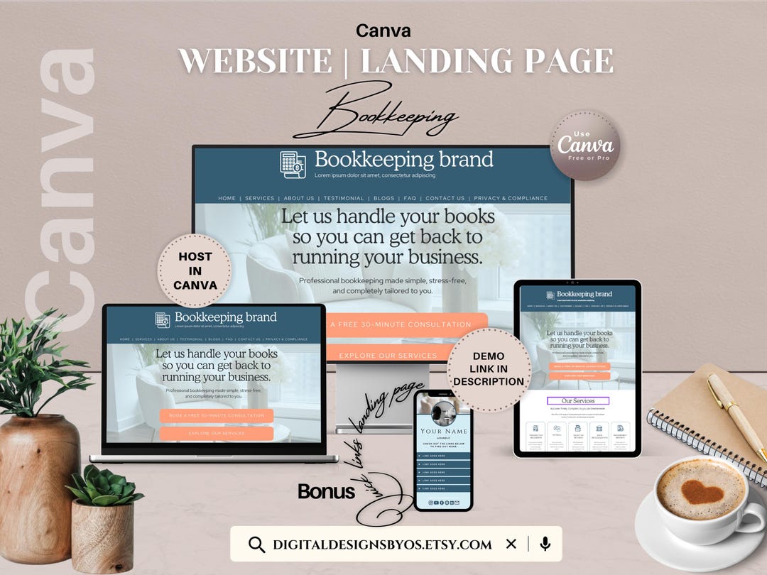 Bookkeeping Website Template Canva Accountant and Finance Landing