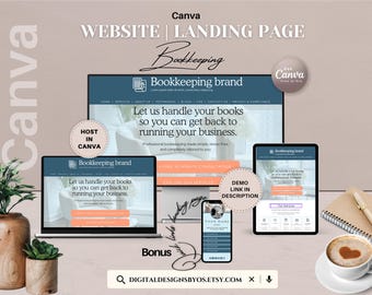 Bookkeeping Website Template Canva | Accountant and Finance Landing Page | Editable Canva Page Website for Bookkeepers