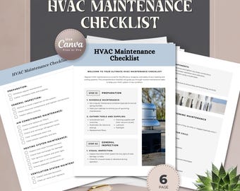 Checkliste für die HLK-Wartung | 6 Schritt bearbeitbare Canva Vorlage | Heizung, Kühlung & Lüftung Service Form