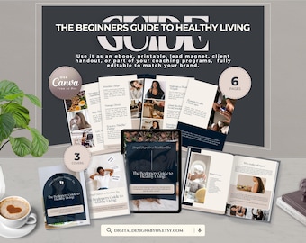 Beginner’s Guide to Healthy Living Ebook Template | Editable Canva Wellness Guide | Nutrition, Habits & Lifestyle PDF for Health Coaches