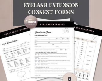Wimpernverlängerung Consent Forms Canva Template | Bearbeitbares Kundeneinlasspaket für die Lash Tech-Beratung