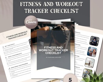 Fitness and Workout Tracker Checklist | Editable Canva Template Fitness Planner, Goal Setting, Progress Tracking