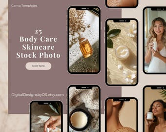 Body Care Stock Photos, Skincare and Spa Photography | Feminine Aesthetic Image Bundle | Luxury Beauty & Wellness Content | Canva Template