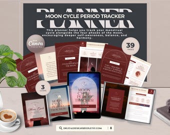 Moon Cycle Period Tracker Planner | 39-Page Canva Template | Menstrual Cycle Journal, Lunar Phases Planner, Self-Care & Wellness PDF