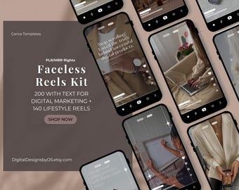 340 Faceless Reels Kit | 200 Marketing Rollen mit Text + 140 Lifestyle Rollen | Digitaler Marketing Inhalt für Social Media | PLR & MRR Rechts