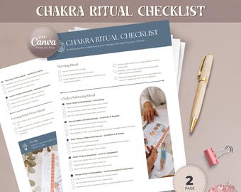 Chakra Ritual Checklist | 2 Page Printable Spiritual Routine | Morning & Evening Rituals | Chakra Balancing Guide | Editable Canva Template