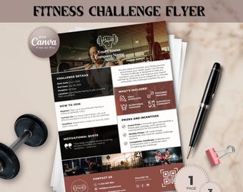 Fitness Challenge Flyer Template | Gym Challenge Poster | Editable Canva Flyer for Fitness Trainers | Workout Challenge Social Media