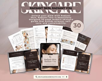 Modello di ebook per la cura della pelle Radiant Skin Radiant You / Guida Canva modificabile per estetisti, coach e marchi di bellezza / PDF sulla cura della pelle moderna