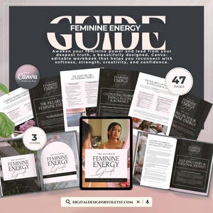 Guía de Energía Femenina / Plantilla de Canva de 47 páginas para diario / Despierta la Divinidad Femenina, Crecimiento Personal y Mentalidad, Cuaderno de Trabajo para el Autodescubrimiento