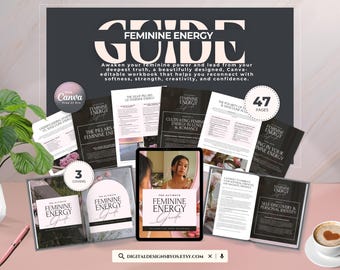 Feminine Energy Guide | 47-Page Canva Template Journal | Awaken Divine Feminine, Personal Growth & Mindset, Self-Discovery Life Workbook