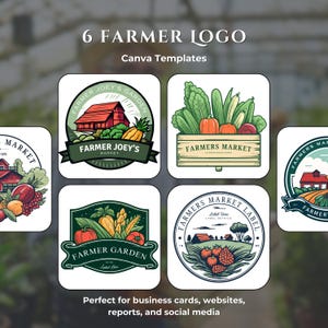 6 Farmer Logo Canva Templates | Rustic Logo Design for Agriculture & Farm Brands | Editable Farming Logo Set | Small Business Branding