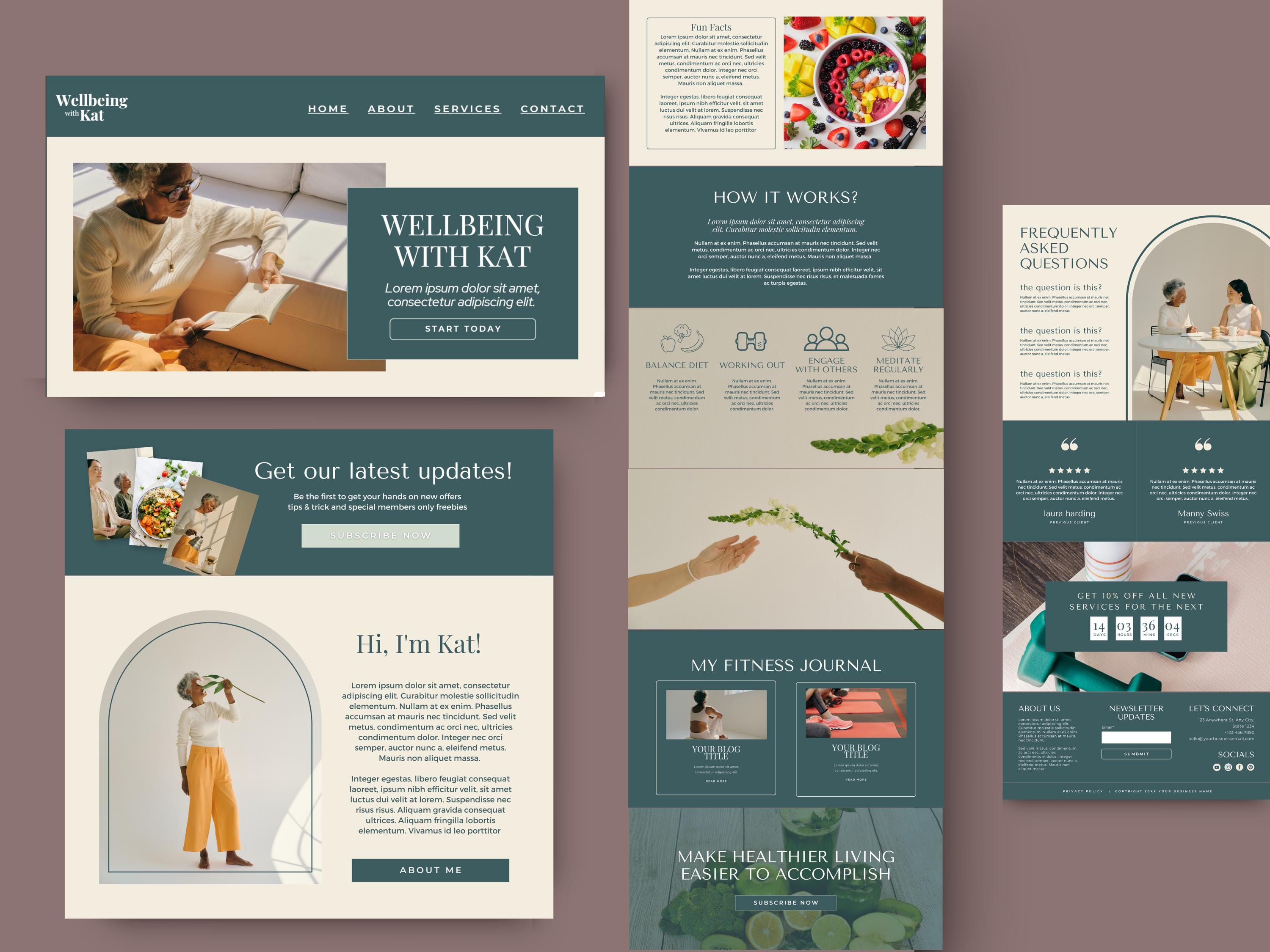 Wellbeing Coach Website Template | Canva Landing Page for Wellness ...
