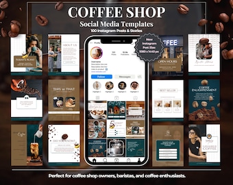 100 ultimata Canva-mallar för sociala medier för kaféer | 50 Instagram-inlägg och 50 Stories för kaféer och kaffeälskare