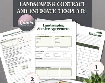 Landscaping Contract and Estimate Canva Template | Editable Lawn Care Business Forms