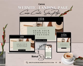 Plantilla de página de ventas de Course Creator / Página de destino editable de Canva + Bonificación de enlaces rápidos