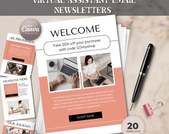 Editable Email Newsletter Templates: Canva Marketing for Virtual Assistants (Digital Download)