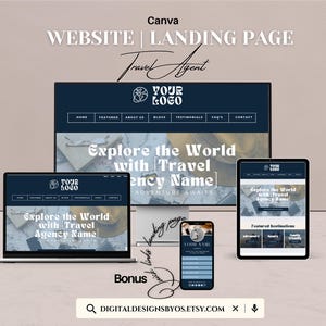 Travel Agent Canva Website Template | Landing Page for Travel Agencies, Bloggers & Influencers | Done for you Website for Travel Business