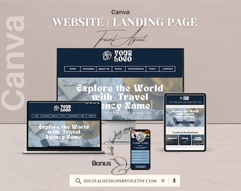 Travel Agent Canva Website Template | Landing Page for Travel Agencies, Bloggers & Influencers | Done for you Website for Travel Business