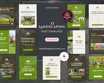 Landscaping Social Media Canva Templates | 33 Lawn Care Instagram Posts