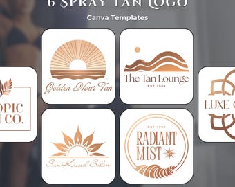 6 Spray Tan Logo Templates | Editable Canva Logo Design for Beauty & Tanning Salons | Minimalist Branding Kit for Small Business Owners