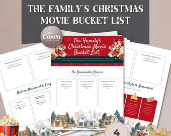 Plantilla de Canva para lista de películas navideñas familiares / Lista de verificación de películas navideñas imprimible