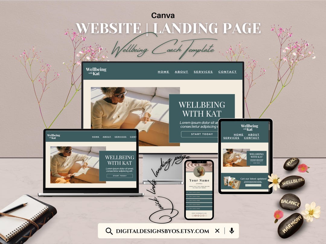 Wellbeing Coach Website Template | Canva Landing Page for Health ...