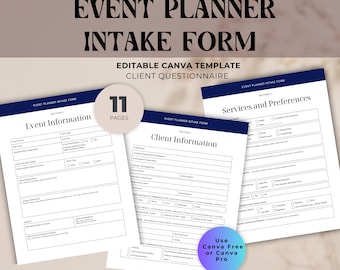 Event Planner Intake Form Canva Template | Bearbeitbarer Kundenfragebogen | Event-Details, Budget und Service-Formular | Hochzeitsplanung als PDF