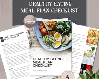 Healthy Eating Meal Plan Checklist | Nutrition Planner & Meal Prep Guide | Editable Wellness Canva Template