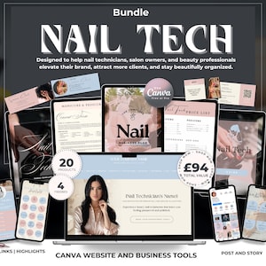 Nail Tech Business Bundle | Canva Website, Forms & Social Media Kit for Nail Salons and Technicians