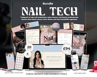 Nail Tech Business Bundle | Canva Website, Forms & Social Media Kit for Nail Salons and Technicians