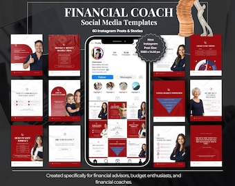 60 Financial Coach Instagram Canva Templates | Social Media Kit for Finance Coaches, Mentors & Entrepreneurs