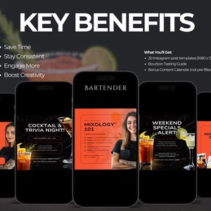 Save time with pre-made, ready-to-use templates
Increase engagement and grow your following
Consistent, professional look across your feed
Easy to edit and adapt for your unique brand
No software needed – everything is editable in Canva
   What You’ll Get:
30 Instagram post templates (1080 x 1350 px).
Bourbon Tasting Guide 12 pg
Bonus Content Calendar (not pre-filled)