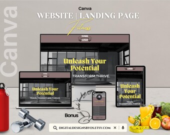 Fitness Canva Website Template | Editable Landing Page for Gyms, Trainers & Wellness Coaches + Bonus Quick Links Landing Page