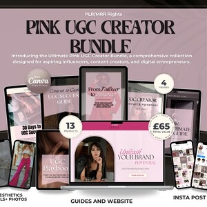 Ultimate Pink UGC Creator Business Bundle | PLR and MRR Canva Templates, Website, Guides, Planners, Videos & Stock Photos
