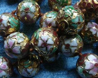 SALE --- Vintage 36" Cloisonne Necklace - Gold/Enamel - Spectacular!